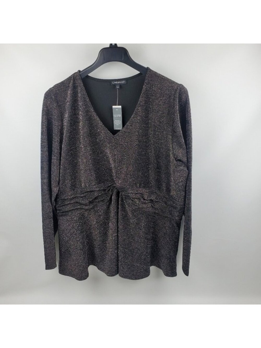 Lane Bryant Top 22/24 Long Sleeve Pullover V-Neck Twist-Front Peplum Black NWT
